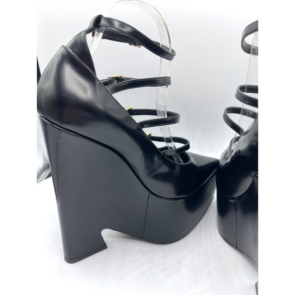 VERSACE Tempest Calf Leather Black Platform Pumps with Gold Hardware Size 39 - Picture 11 of 16